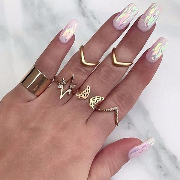7pcs/set trendy simple v shape crystal midi finger rings set for women vintage boho open butterfly wing round knuckle joint ring, Silver
7pcs/set trendy simple v shape crystal midi finger rings set for women vintage boho open butterfly wing round knuckle joint ring, Silver