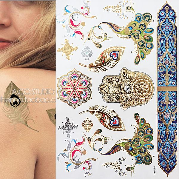 1pcs flash feathers peacock products metallic waterproof temporary tattoo gold silver
1pcs flash feathers peacock products metallic waterproof temporary tattoo gold silver
