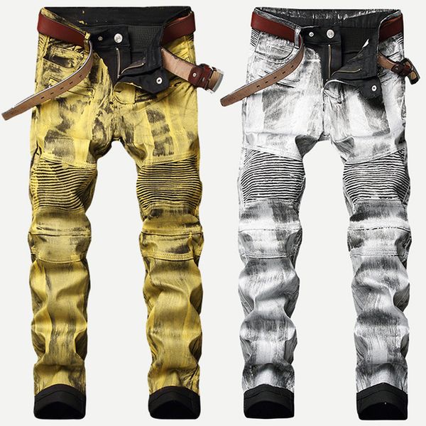 fashion streetwear men jeans golden silver coating paint deisgner motor biker jeans homme punk pants spliced hip hop men, Blue
fashion streetwear men jeans golden silver coating paint deisgner motor biker jeans homme punk pants spliced hip hop men, Blue