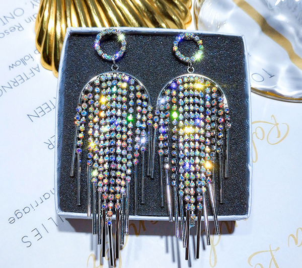 fashion shiny rhinestone crystal drop earrings for women rose gold color long tassel earring weddings jewelry gifts, Silver
fashion shiny rhinestone crystal drop earrings for women rose gold color long tassel earring weddings jewelry gifts, Silver