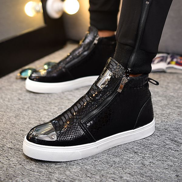 men's vulcanized shoes fashion leather sneakers for men breathable high men shoes casual mannen schoenen, Black
men's vulcanized shoes fashion leather sneakers for men breathable high men shoes casual mannen schoenen, Black
