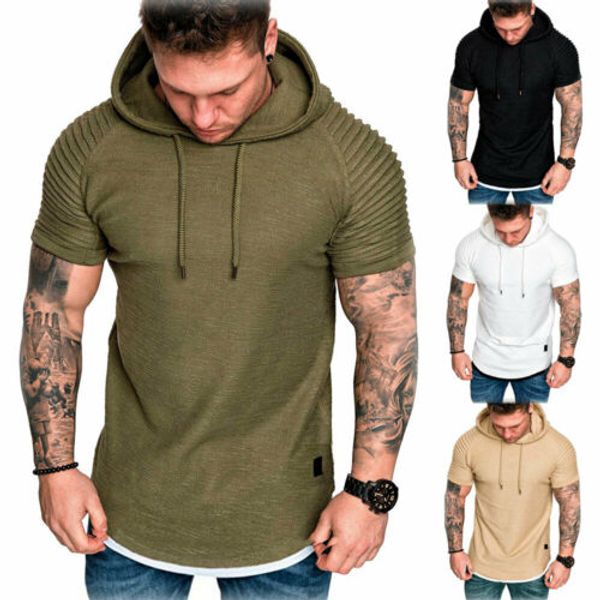 men short sleeve tee casual hooded hoodie 2019 new summer solid pleated muscle teet-shirt m-2xl, White;black
men short sleeve tee casual hooded hoodie 2019 new summer solid pleated muscle teet-shirt m-2xl, White;black