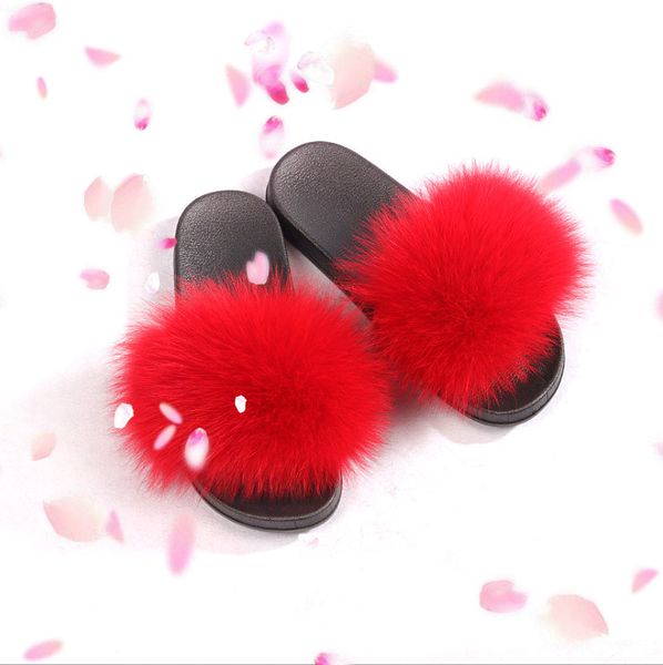 open toe fox fur bedroom slippers59, Black