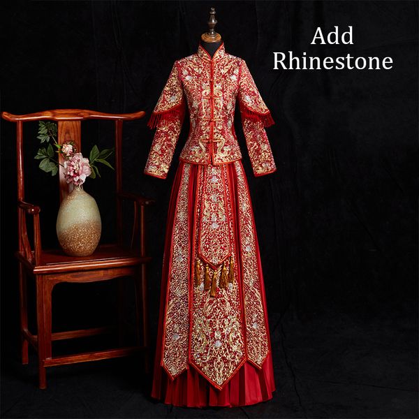classic add rhinestone women bride wedding qipao tassel cheongsam vintage button pleated dresses exquisite stage show clothing, Red
classic add rhinestone women bride wedding qipao tassel cheongsam vintage button pleated dresses exquisite stage show clothing, Red