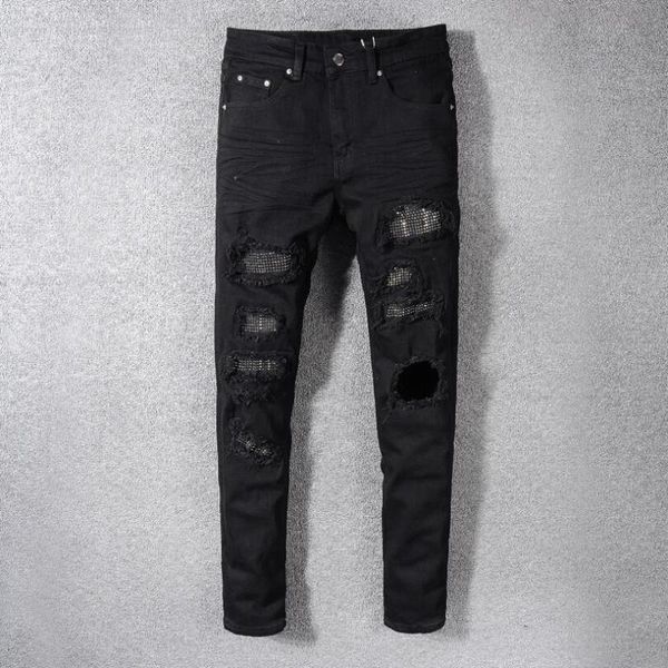 men draped ripped skinny biker holes solid washed rhinestone jeans destroyed straight pants slim fit denim scratched overalls, Blue
men draped ripped skinny biker holes solid washed rhinestone jeans destroyed straight pants slim fit denim scratched overalls, Blue