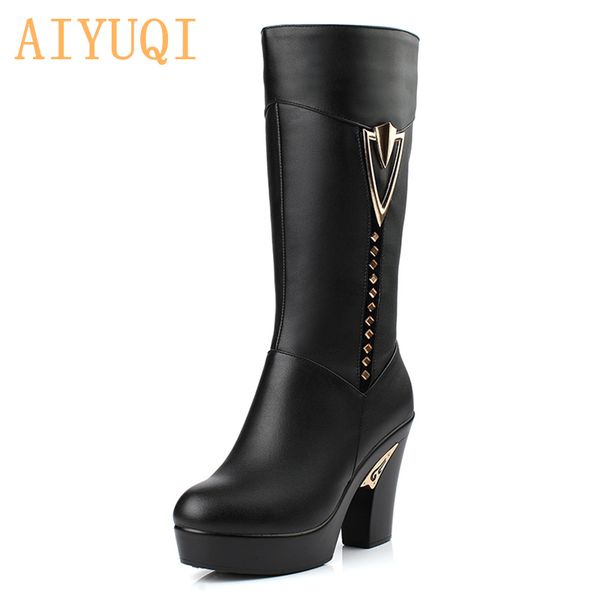 2019 winter women boots first layer of leather high-heeled genuine leather boots gaotong thick with long-barreled wool, Black
2019 winter women boots first layer of leather high-heeled genuine leather boots gaotong thick with long-barreled wool, Black