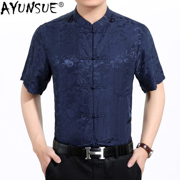 ayunsue men's shirt summer 100% real silk shirt man plus size clothes vintage blouse shirts for men camisas hombre 3019 kj4690, White;black
ayunsue men's shirt summer 100% real silk shirt man plus size clothes vintage blouse shirts for men camisas hombre 3019 kj4690, White;black