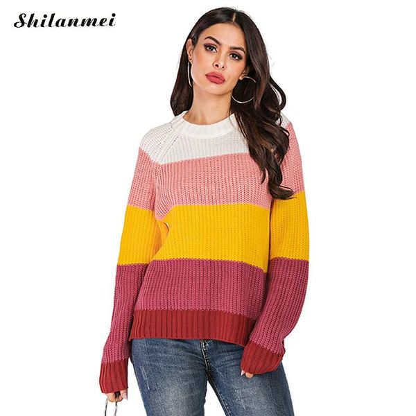 rainbow striped women sweater pullovers 2019 fashion color patchwork loose pullovers knitted preppy style sweater sueter mujer, White;black
rainbow striped women sweater pullovers 2019 fashion color patchwork loose pullovers knitted preppy style sweater sueter mujer, White;black