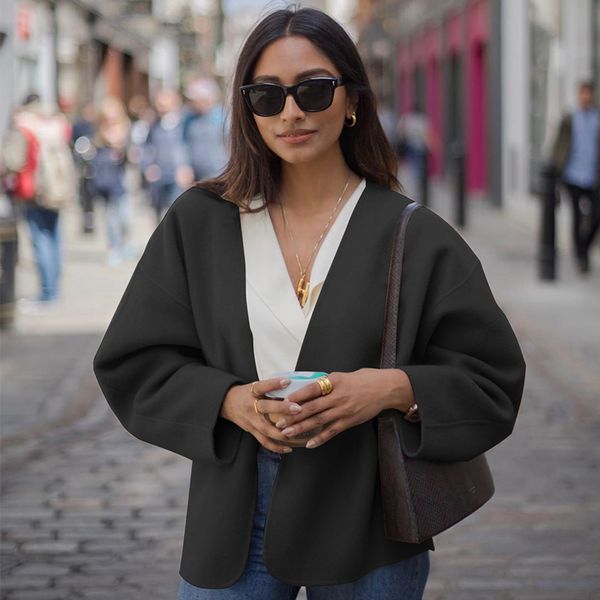 cardigan long sleeve solid color coat fashion women's jacket elegant women's blend coat 2019 autumn and winter casual, Black;brown
cardigan long sleeve solid color coat fashion women's jacket elegant women's blend coat 2019 autumn and winter casual, Black;brown