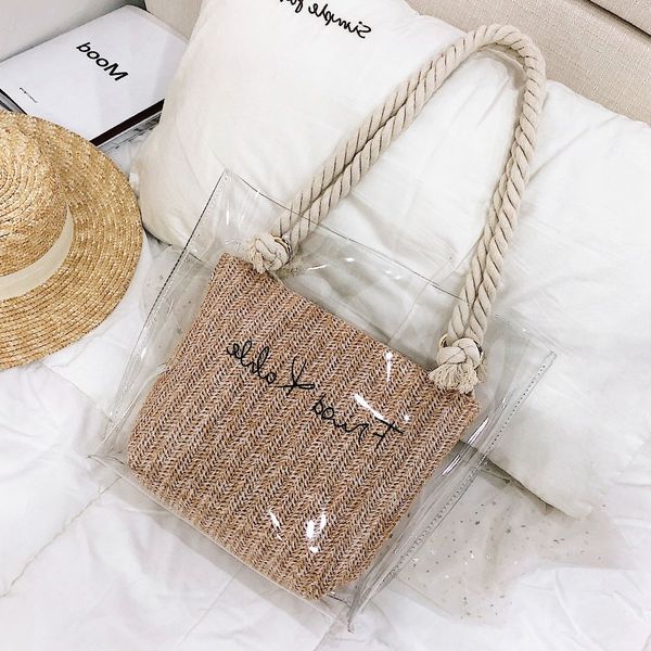 2 pcs/set transparent shoulder bags for women 2019 ladies summer beach straw bag with rope shoulder bags waterproof handbag
2 pcs/set transparent shoulder bags for women 2019 ladies summer beach straw bag with rope shoulder bags waterproof handbag
