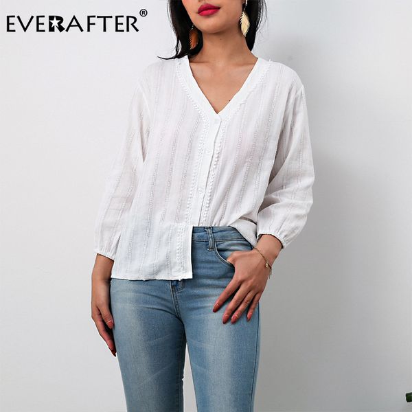 everafter elegant casual lace blouse women shirt female v-neck 3/4 sleeve striped button solid fashion loose blusas mujer, White
everafter elegant casual lace blouse women shirt female v-neck 3/4 sleeve striped button solid fashion loose blusas mujer, White