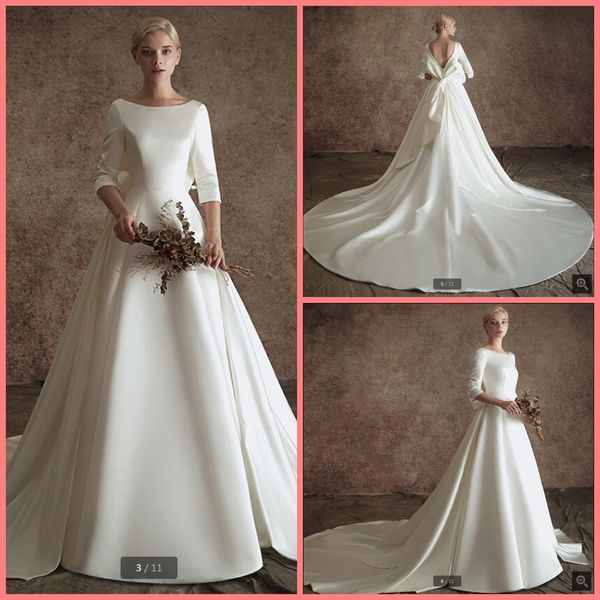 robe de mariage 2019 ivory satin ball gown 3/4 sleeve modest wedding dress with removable train country style modest wedding gowns sale, White
robe de mariage 2019 ivory satin ball gown 3/4 sleeve modest wedding dress with removable train country style modest wedding gowns sale, White