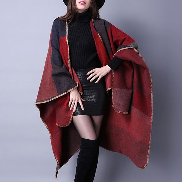 women's vintage plaid color block shawl wrap open front poncho cape cardigan christmas gift, White;black
women's vintage plaid color block shawl wrap open front poncho cape cardigan christmas gift, White;black