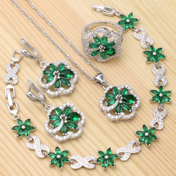 925 silver jewelry sets for women green cubic zirconia white crystal flower shape ring bracelet pendant earrings necklace, Slivery;golden
925 silver jewelry sets for women green cubic zirconia white crystal flower shape ring bracelet pendant earrings necklace, Slivery;golden