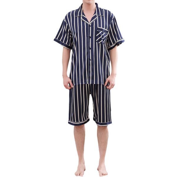 summer men pyjama set solid silk striped suit short sleeve satin shorts pajama man sleepwear spring pajamas male nightgown, Black;brown
summer men pyjama set solid silk striped suit short sleeve satin shorts pajama man sleepwear spring pajamas male nightgown, Black;brown