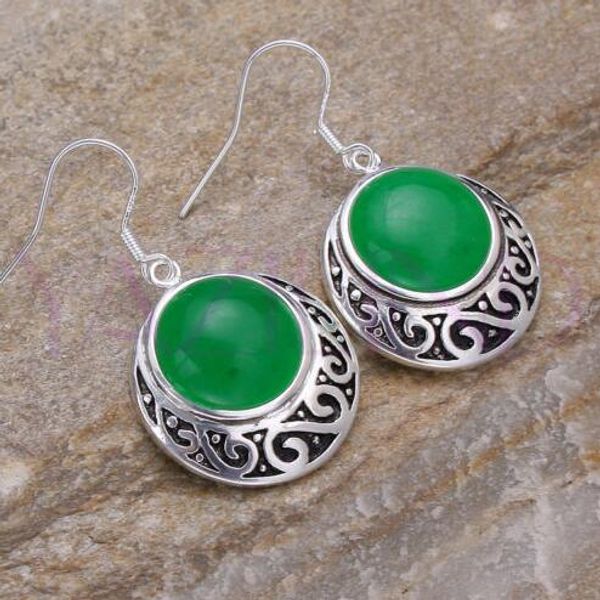 venta al por mayor redondo de piedra verde plata esterlina gancho pendientes vintage, Silver 
venta al por mayor redondo de piedra verde plata esterlina gancho pendientes vintage, Silver