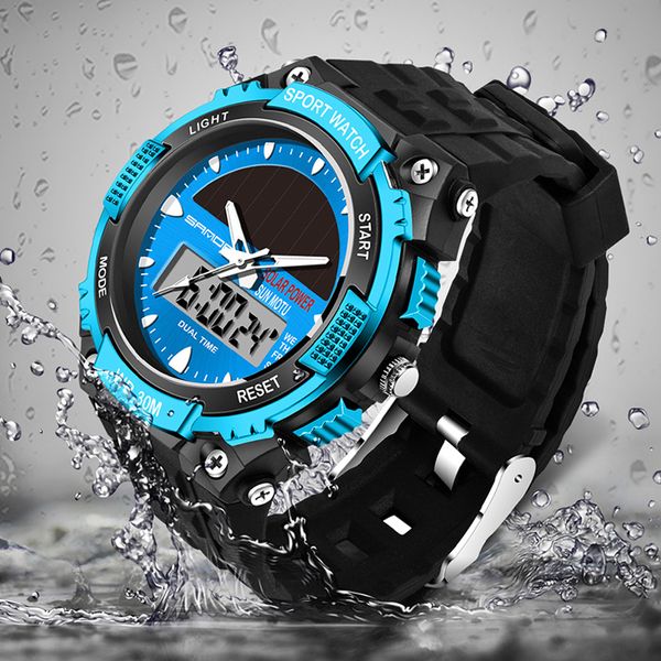 

solar men's watch man fashion waterproof led digital quartz sports watches relogio masculino erkek kol saat sanda 719, Slivery;brown
