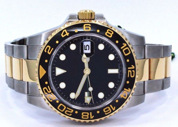 gmt 116713ln 18k gold and steel automatic movement mens watches black ceramic bezel men's watches box/papers, Slivery;brown
gmt 116713ln 18k gold and steel automatic movement mens watches black ceramic bezel men's watches box/papers, Slivery;brown