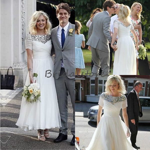 spark ankle length country wedding dresses bateau sequins neckline short sleeves chiffon garden reception gown summer v back outdoor skirts, White
spark ankle length country wedding dresses bateau sequins neckline short sleeves chiffon garden reception gown summer v back outdoor skirts, White