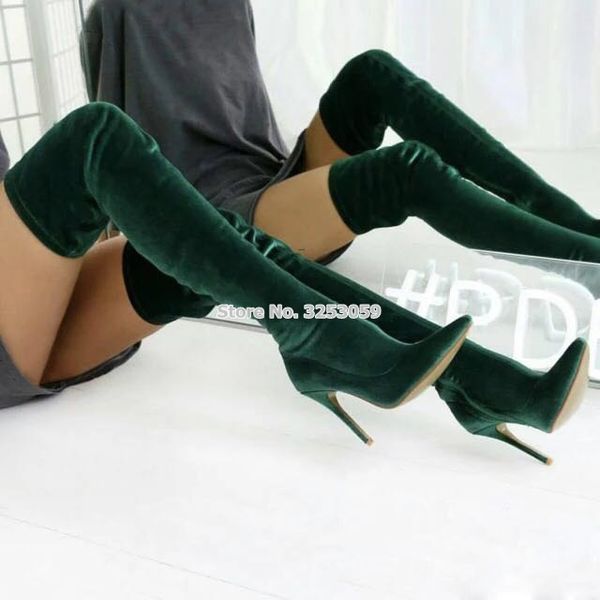 almudena dark green velvet pointed toe over the knee boots thin high heels slim fit skinny thigh high boots women long, Black
almudena dark green velvet pointed toe over the knee boots thin high heels slim fit skinny thigh high boots women long, Black