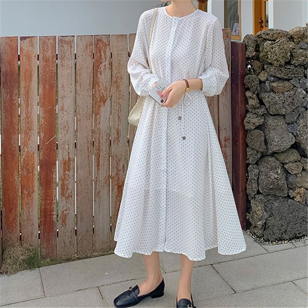 2019 autumn white polka dots gentle loose dress casual new waist-controlled streetwear all match long dresses, Black;gray
2019 autumn white polka dots gentle loose dress casual new waist-controlled streetwear all match long dresses, Black;gray