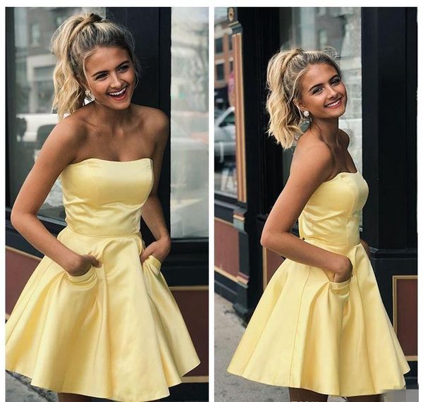 cute yellow homecoming dresses satin strapless a line custom made plus size ruched short mini above knee length cocktail party gowns, Blue;pink
cute yellow homecoming dresses satin strapless a line custom made plus size ruched short mini above knee length cocktail party gowns, Blue;pink