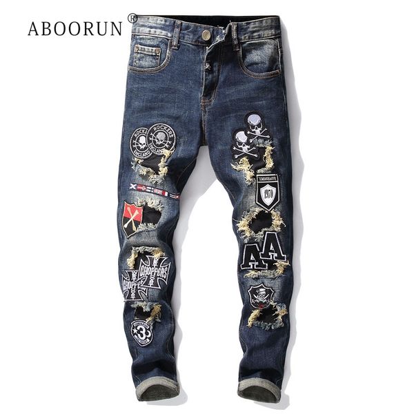 skull embroidered ripped jeans men distressed streetwear fashion patch pencil denim pants mens casual stretch slim fit jeans, Blue
skull embroidered ripped jeans men distressed streetwear fashion patch pencil denim pants mens casual stretch slim fit jeans, Blue