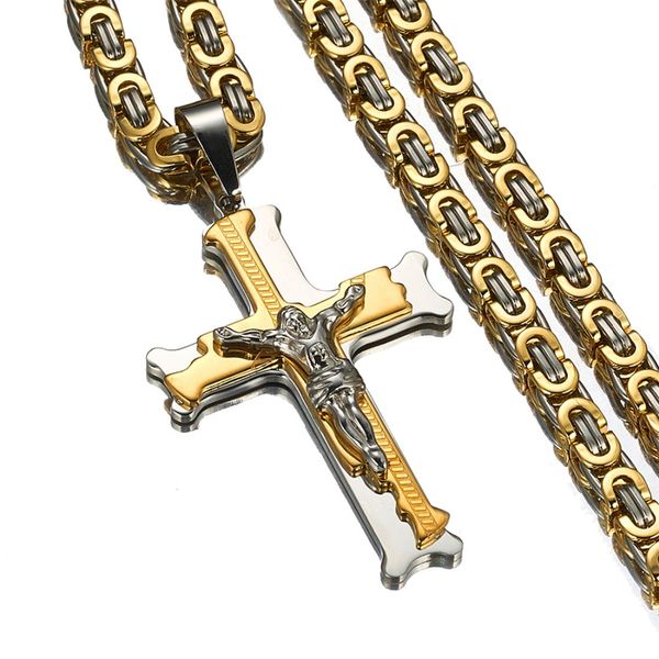christian jewelry jesus double cross piece pendant necklace stainless steel byzantine chain silvergold pendant for men, Silver
christian jewelry jesus double cross piece pendant necklace stainless steel byzantine chain silvergold pendant for men, Silver