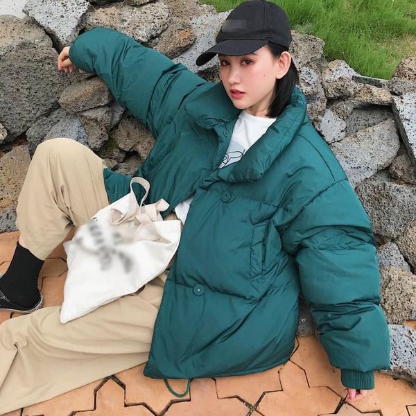 korean new women down oversized loose jacket button female stand collar solid winter coat casual pocket short parka coat, Tan;black
korean new women down oversized loose jacket button female stand collar solid winter coat casual pocket short parka coat, Tan;black
