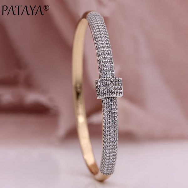 pataya new two-color plating bangles white round natural zircon women bangle 585 rose gold wedding unique fashion jewelry, Black
pataya new two-color plating bangles white round natural zircon women bangle 585 rose gold wedding unique fashion jewelry, Black