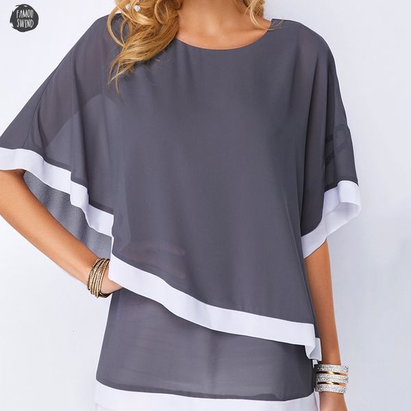 size blouse plus chiffon patchwork irregular casual 5xl o neck 2019 flutter sleeve large size women shirts batwing clothes, White 
size blouse plus chiffon patchwork irregular casual 5xl o neck 2019 flutter sleeve large size women shirts batwing clothes, White