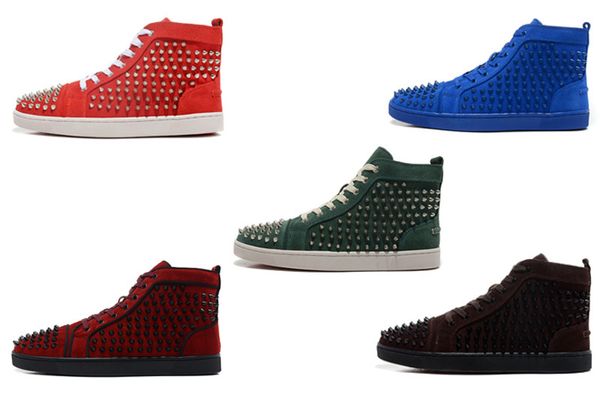 new 2019 designer sneakers red bottom shoe high help suede spike luxury shoes for men women shoes party wedding crystal leather sneakers t07, Black 
new 2019 designer sneakers red bottom shoe high help suede spike luxury shoes for men women shoes party wedding crystal leather sneakers t07, Black