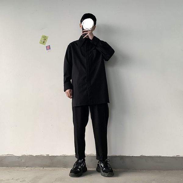 new male hip hop long sleeve casual japan style streetwear gray black shirt trousers men 2 pieces sets shirt pant suits, White;black
new male hip hop long sleeve casual japan style streetwear gray black shirt trousers men 2 pieces sets shirt pant suits, White;black