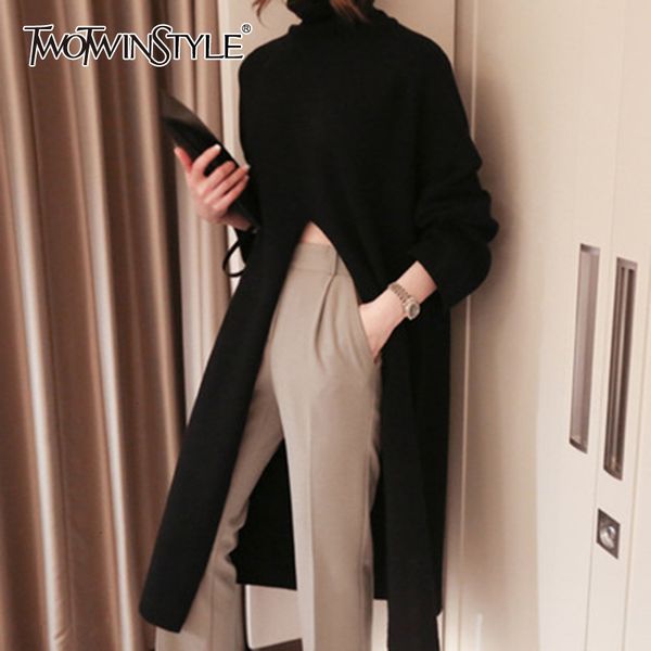 twotwinstyle knitted black split women's sweater turtleneck long sleeve oversized korean pullover female 2019 autumn fashion new, White;black
twotwinstyle knitted black split women's sweater turtleneck long sleeve oversized korean pullover female 2019 autumn fashion new, White;black