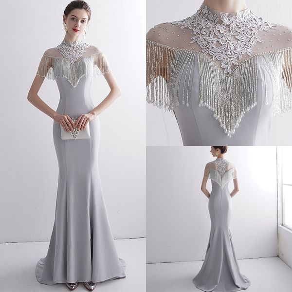 2020 elegant reflective mermaid silver evening prom dresses beads high neck evening gowns with tassels sweep train formal party dre, Black;red
2020 elegant reflective mermaid silver evening prom dresses beads high neck evening gowns with tassels sweep train formal party dre, Black;red