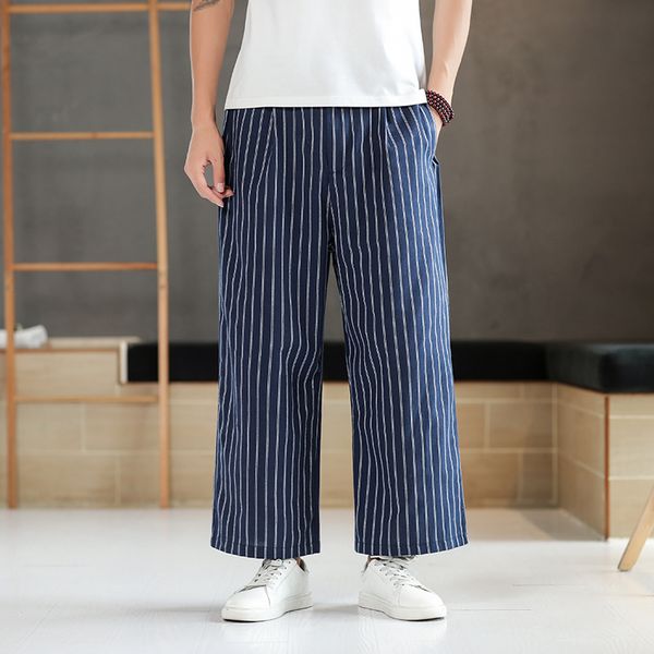men's pants summer big size loose striped men pocket thin casual wide leg ankle length vintage leisure mens clothing navy blue, Black
men's pants summer big size loose striped men pocket thin casual wide leg ankle length vintage leisure mens clothing navy blue, Black