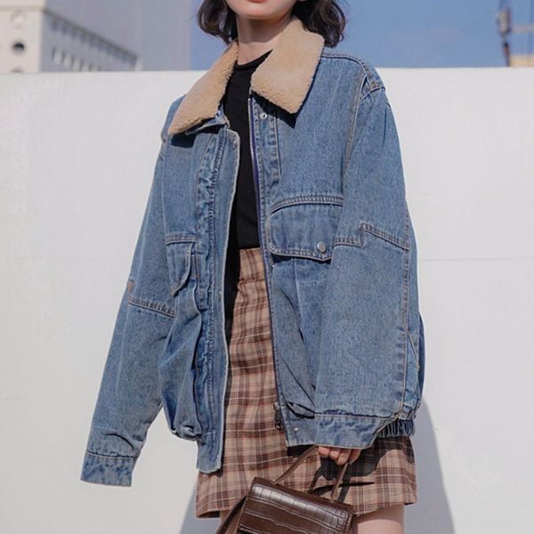 ostrich a new style of winter dress -- lamb and fleece, long sleeved, loose-fitting denim jacket, Black;white
ostrich a new style of winter dress -- lamb and fleece, long sleeved, loose-fitting denim jacket, Black;white
