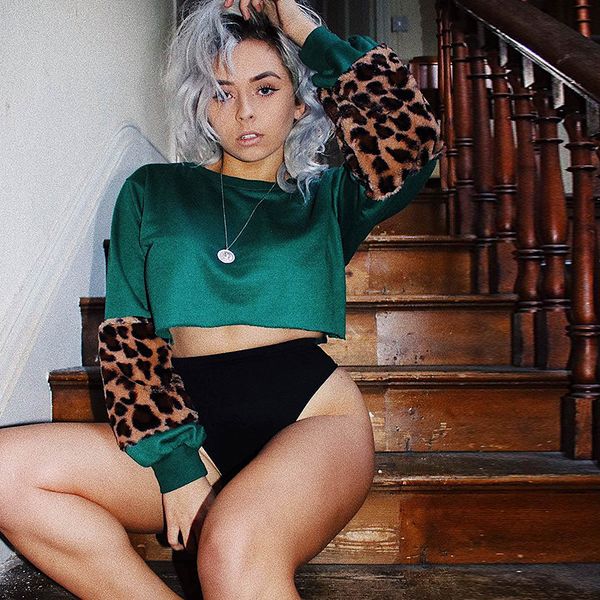 leopard contrast cut and stitching sweatshirt casual colorblock long sleeve crop pullovers women 2019 autumn spring sweatshirts, Black
leopard contrast cut and stitching sweatshirt casual colorblock long sleeve crop pullovers women 2019 autumn spring sweatshirts, Black