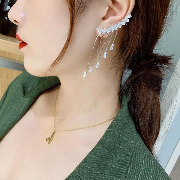 fashion zircon long ear clip bone earrings for women new design korean style temperament tassel earrings party jewelry, Silver
fashion zircon long ear clip bone earrings for women new design korean style temperament tassel earrings party jewelry, Silver