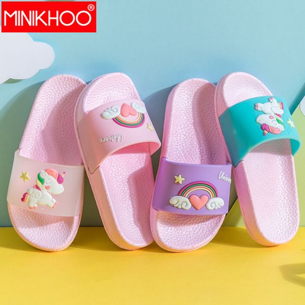 2020 new children' slipper boy girl beach flip flops cartoon shoes unicorn slippers kids cute horse summer shoes sandals, Black;grey