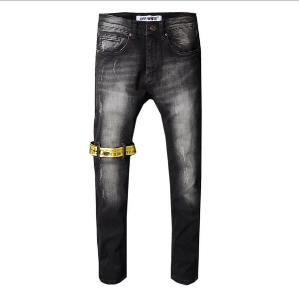 2020 wholesale destruction men's slim jeans straight motorcycle skinny jeans casual pants men's ripped jeans size 28-40 17, Blue