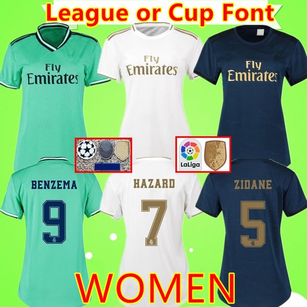 

women league and cup font 2019 2020 real madrid grils soccer jersey 19 20 benzema bale hazard zidane sergio ramos ladies football shirt, Black;yellow