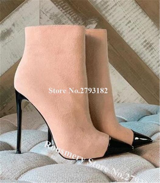 brand design women black pointed toe patchwork stiletto heel short boots suede leather high heel ankle booties formal dress
brand design women black pointed toe patchwork stiletto heel short boots suede leather high heel ankle booties formal dress