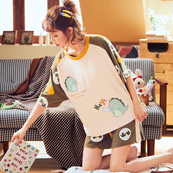 simple cartoon printed loose women's pajamas suit ladies short-sleeved shorts sweet and cute round neck nightwear pejama women, Black;red
simple cartoon printed loose women's pajamas suit ladies short-sleeved shorts sweet and cute round neck nightwear pejama women, Black;red
