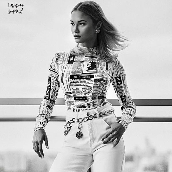 bodysuit с длинным рукавом высокого letters шеи печати sexy bodycon осень зима женщины тела способа перевозка груза падения, Black;white 
bodysuit с длинным рукавом высокого letters шеи печати sexy bodycon осень зима женщины тела способа перевозка груза падения, Black;white