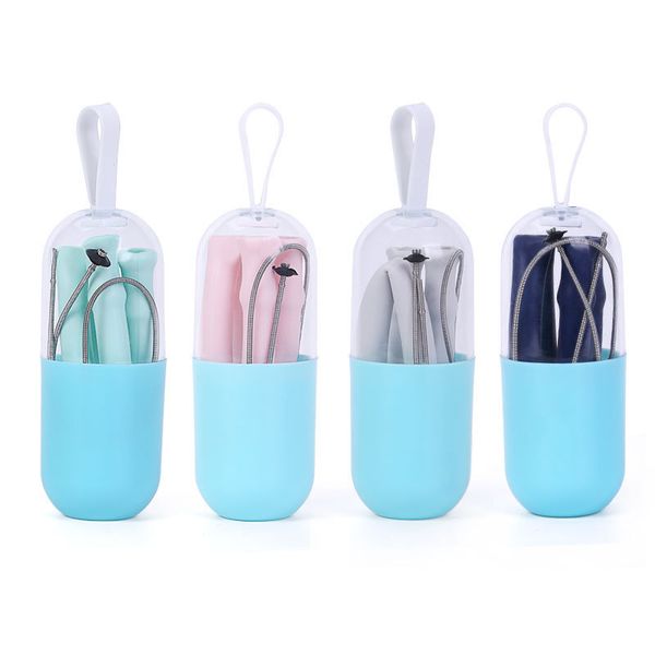 

collapsible silicone straw reusable folding drinking straw with carrying case and cleaning brush for travel home office drinks