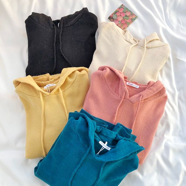 women's sweaters sweet temperament solid color loose long sleeve base pullover knitted hooded sweater, White;black
women's sweaters sweet temperament solid color loose long sleeve base pullover knitted hooded sweater, White;black
