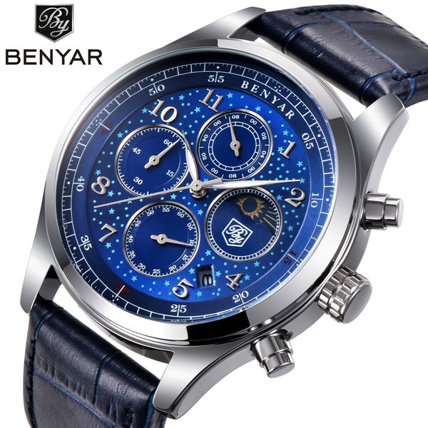 benyar men watch waterproof business quartz sport watch for men blue dial moon phase male clock hodinky relogio masculino, Slivery;brown
benyar men watch waterproof business quartz sport watch for men blue dial moon phase male clock hodinky relogio masculino, Slivery;brown