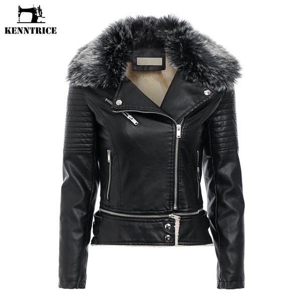 kenntrice women thick leather coat fur collar zipper short punk style warm windproof moto female jacket slim fit plus size, Black
kenntrice women thick leather coat fur collar zipper short punk style warm windproof moto female jacket slim fit plus size, Black