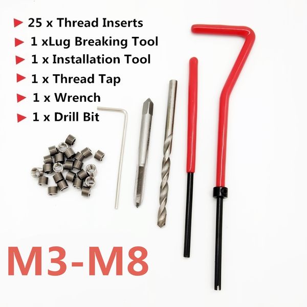 

25pcs car engine block restoring damaged thread repair tool kit m3 m4 m5 m6 m7 m8 auto helical coil insert garage tools
